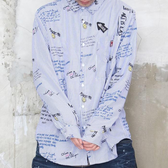ジャニーズ衣装提供 個性感を 手書きイラストをプリントに ストライプ柄ビッグシャツ シャツ メンズ シャツ ストライプ柄 ストライプ柄シャツ ビッグシ Mr Woodwhichflows 通販 Yahoo ショッピング