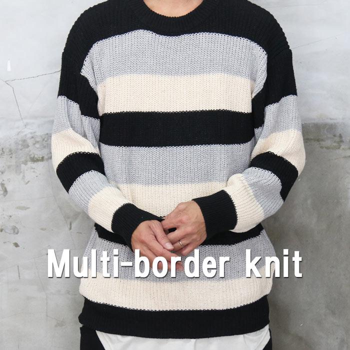 W< マルチカラー ニット ボーダーニット メンズ Mサイズ 男性 W