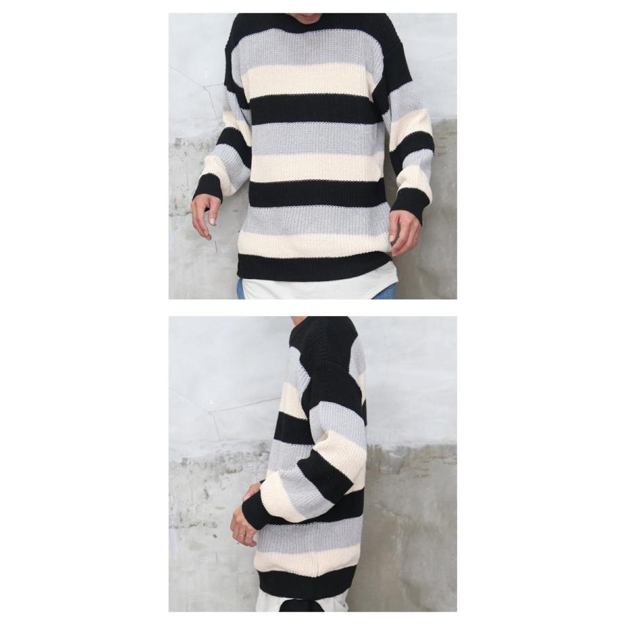 ボーダーニット メンズ セーター マルチボーダーニット トップス