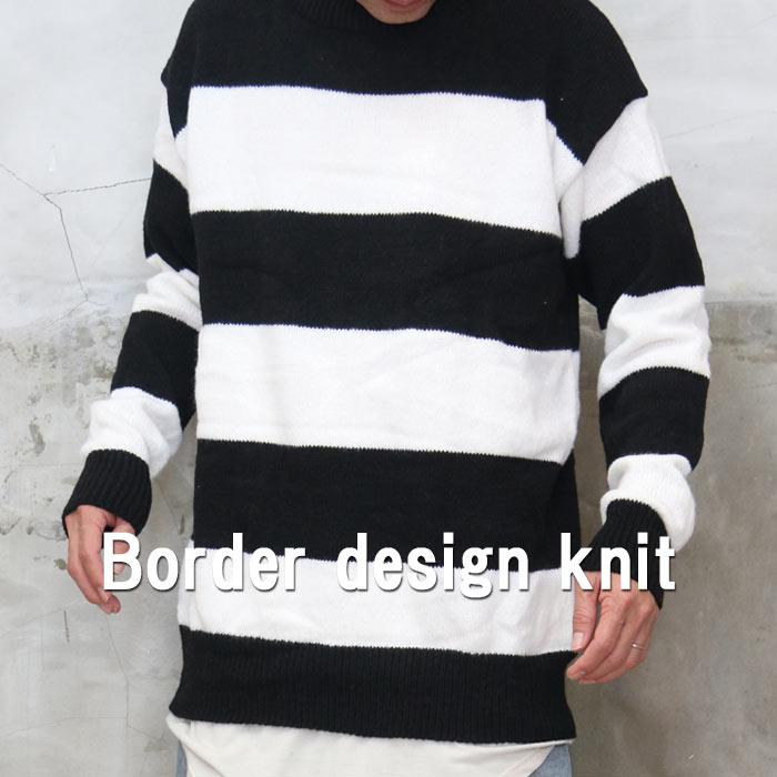 バーゲン ボーダーニット メンズ ニット 長袖ニット チクチクしない