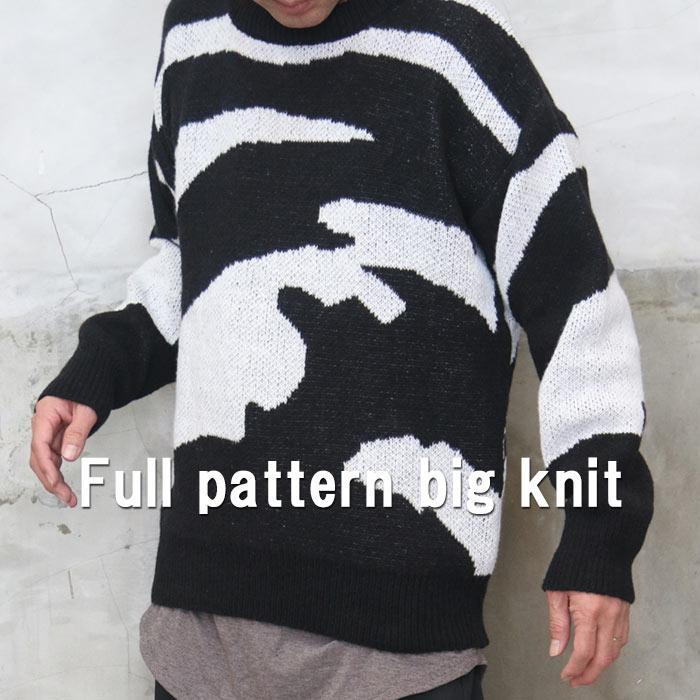 総柄ビッグニット メンズ 総柄ニット 柄物ニット ビッグニット ビッグ