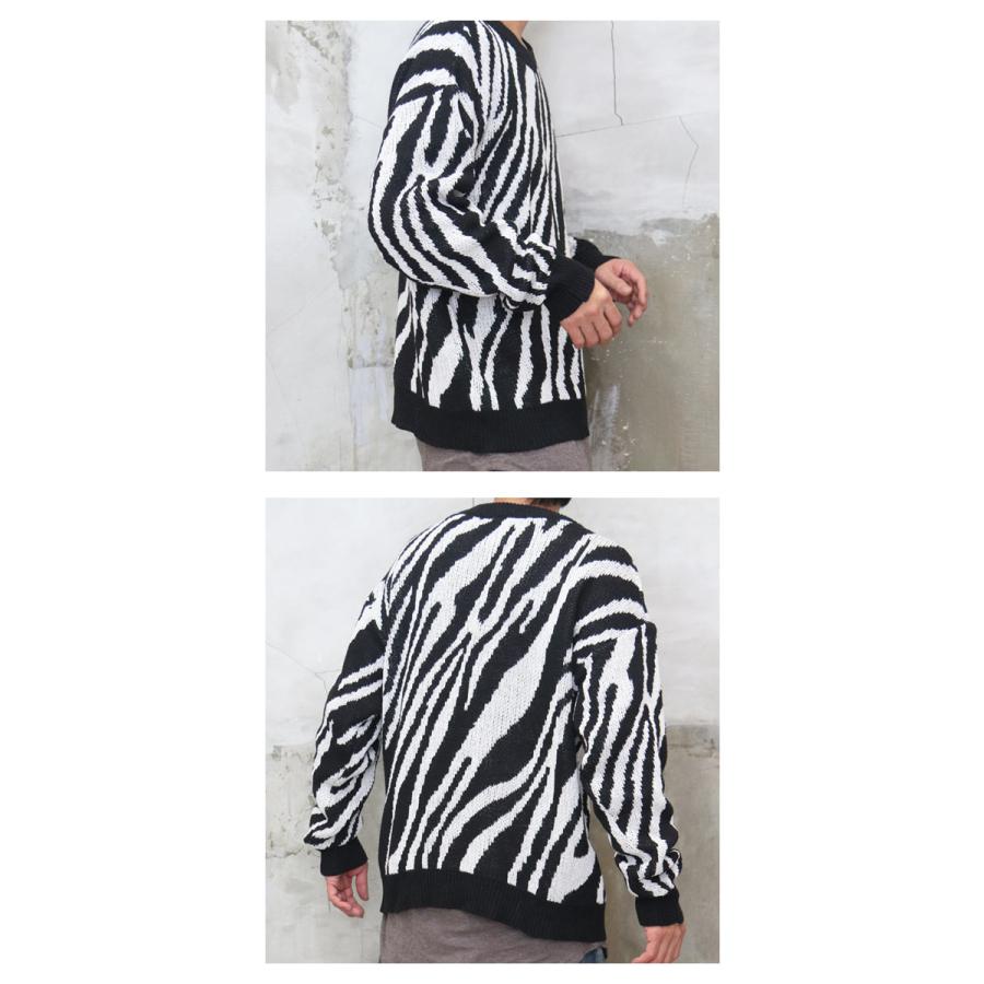 総柄ニット メンズ ニット メンズファッション ゼブラ柄 ラフ
