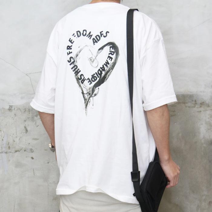 ハート柄ビッグTシャツ [M便 1/1] トップス メンズ ハート柄Tシャツ