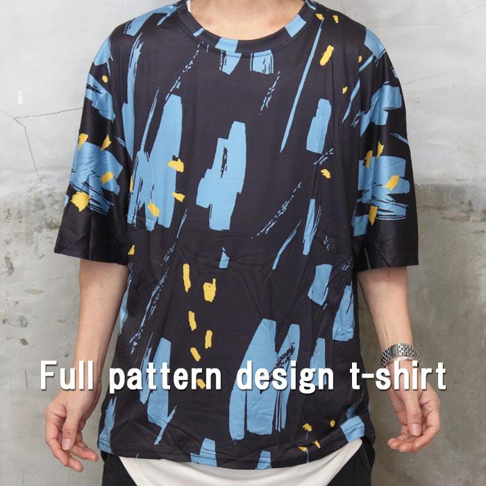 プリントTシャツ メンズ [M便 1/1] 総柄Tシャツ 半袖Tシャツ 5分袖T