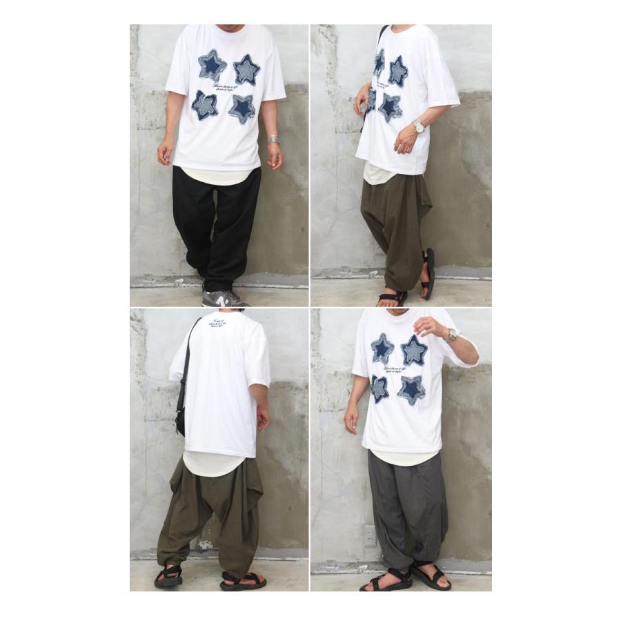 星柄ワッペンTシャツ メンズ [M便 1/1] tシャツ 半袖Tシャツ 5分袖T