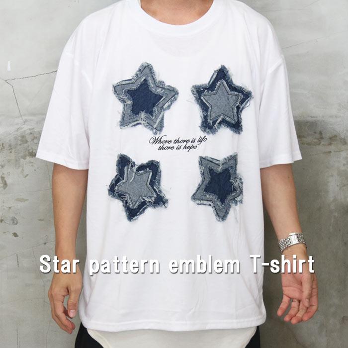 星柄ワッペンTシャツ メンズ [M便 1/1] tシャツ 半袖Tシャツ 5分袖T