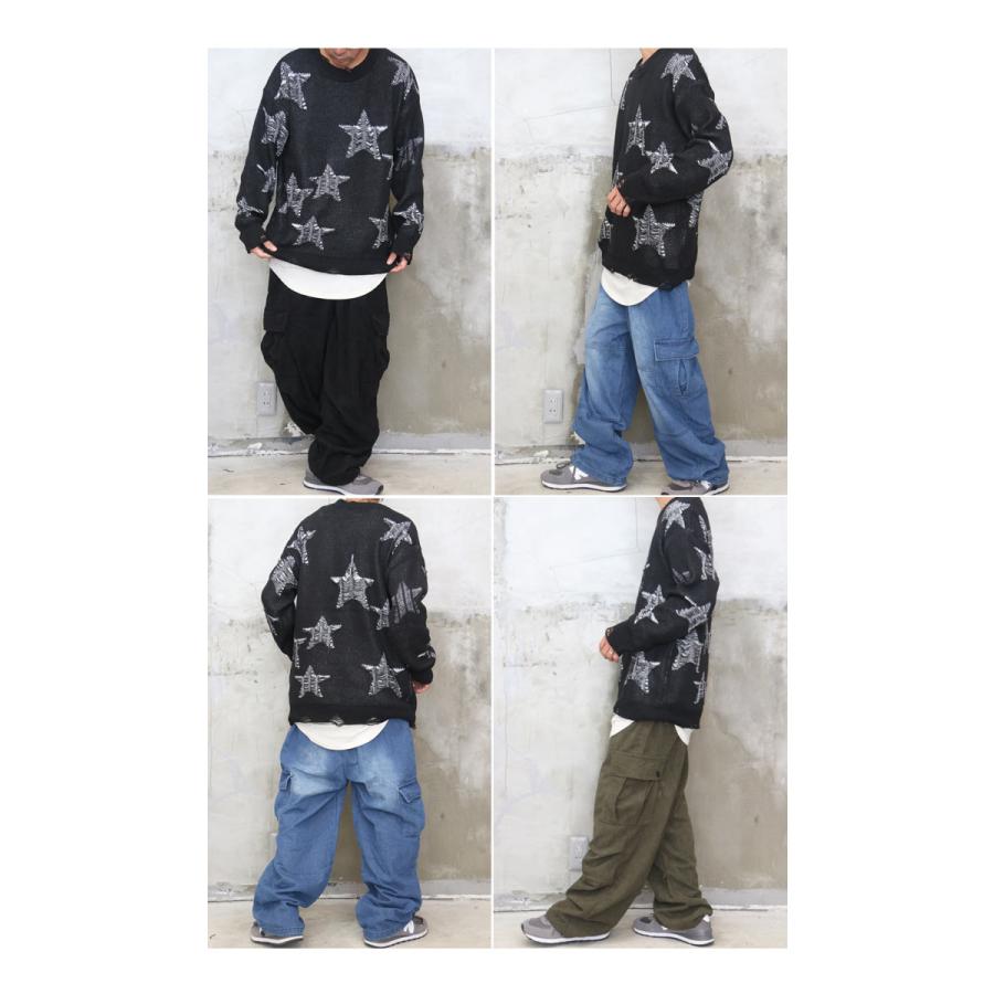 星柄ダメージニット メンズ 星柄ニット ニット 長袖ニット ダメージ