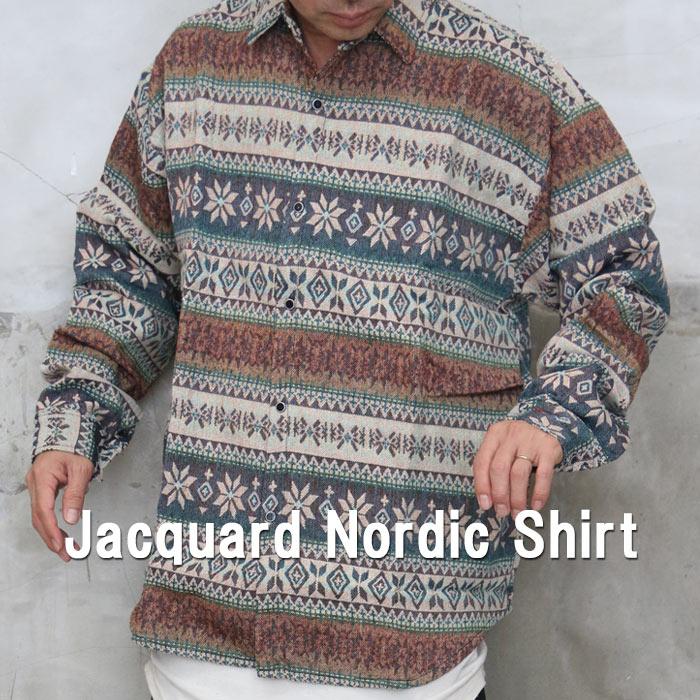 ジャガード織ノルディック柄シャツ メンズ ジャガードシャツ [M便 1/1