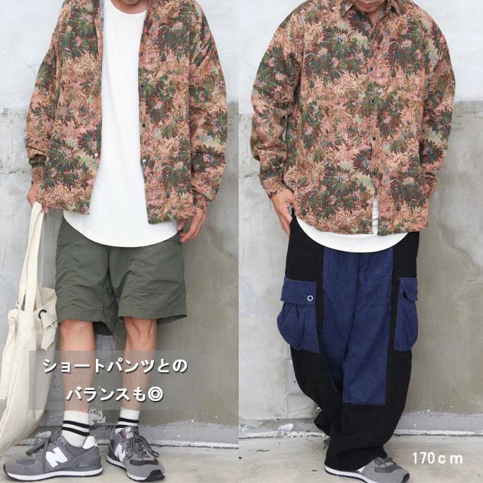 ジャガード織花柄シャツ 花柄ビッグシャツ ビッグシャツ メンズ ビッグ