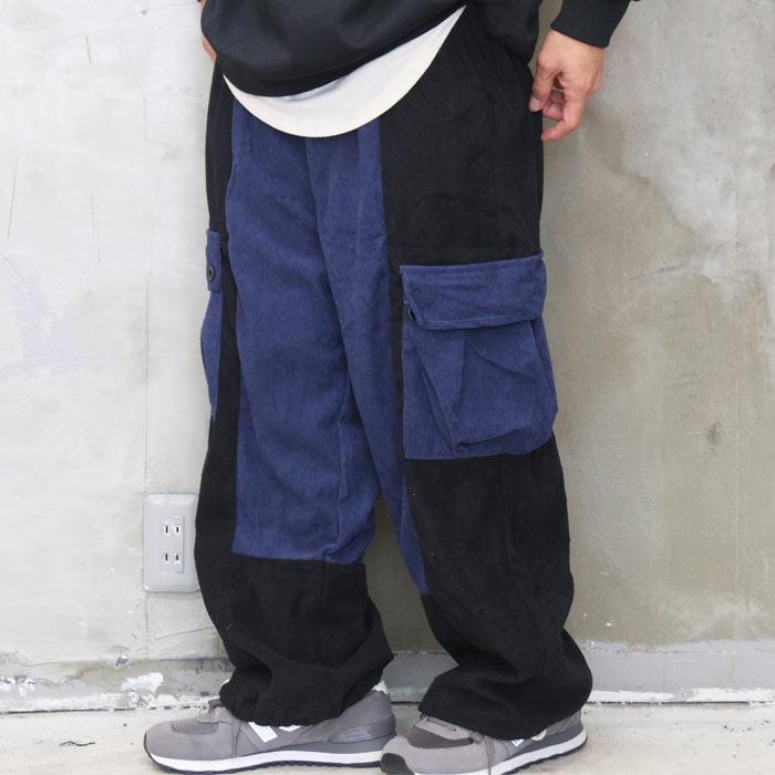 ワイドカーゴパンツ メンズ コーデュロイカーゴパンツ [M便 1/1] 配色