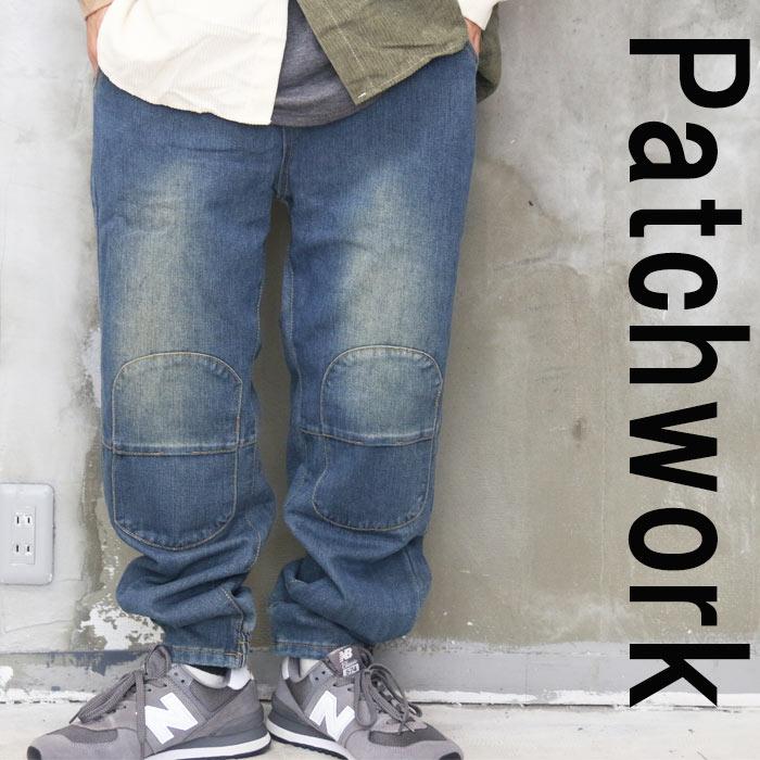 パッチワークデニム メンズ テーパードデニム メンズファッション [M便
