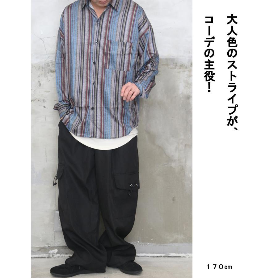 ストライプシャツ メンズ [M便 1/1] マルチストライプシャツ 長袖