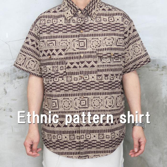 エスニック柄シャツ メンズ [M便 1/1] 半袖シャツ 5分袖シャツ 