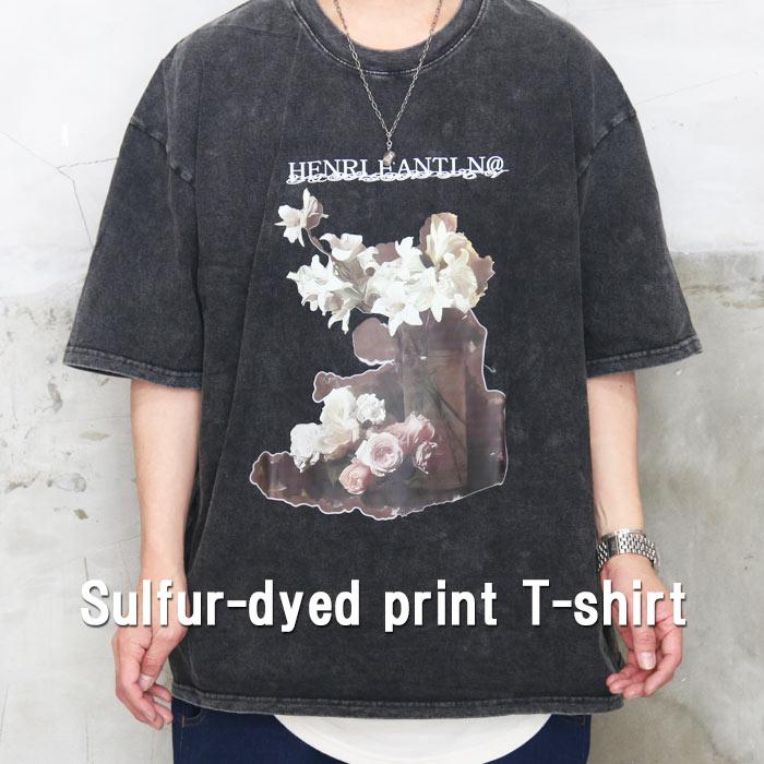 硫化染めプリントTシャツ メンズ [M便 1/1] 硫化染めTシャツ プリントT
