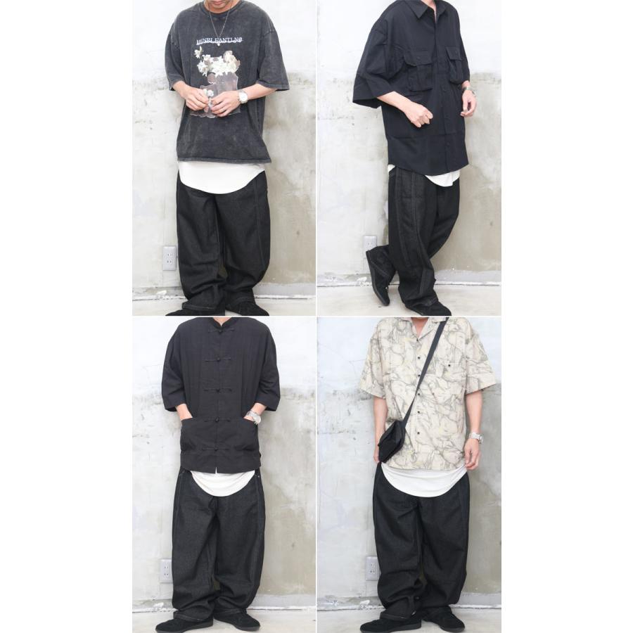 立体裁断ワイドデニムパンツ メンズ [M便 1/1] ワイドパンツ デニム