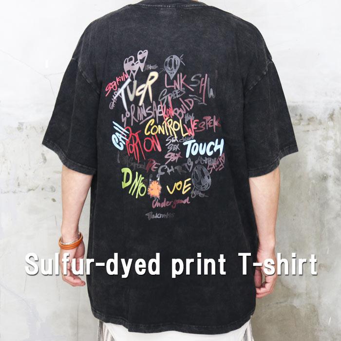 硫化染めプリントTシャツ メンズ [M便 1/1] 硫化染めTシャツ プリントT 