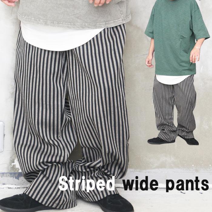 ワイドパンツ メンズ [M便 1/1] ストライプ柄パンツ ワイド