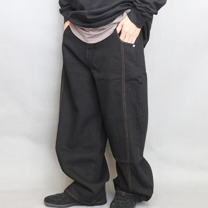 ブラックデニム メンズ ワイドパンツ ワイドデニム 無地 [M便 1/1