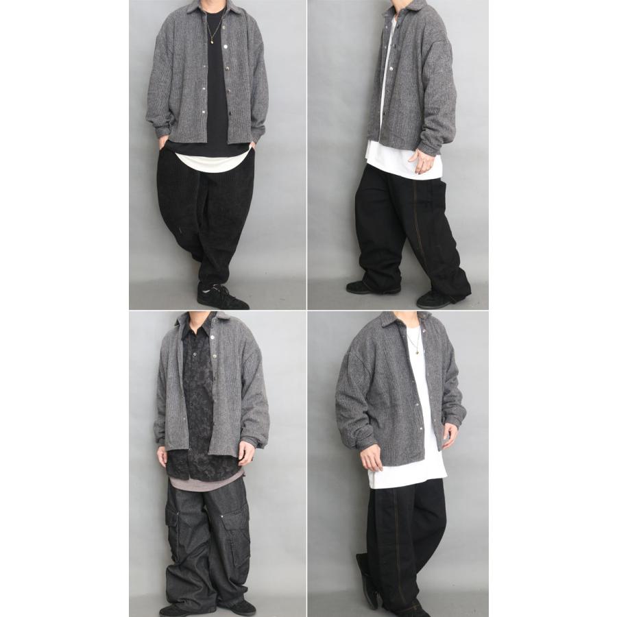 ニットオーバーサイズシャツジャケット シャツジャケット メンズ 長袖シャツ 無地 ベージュ チャコール 春服