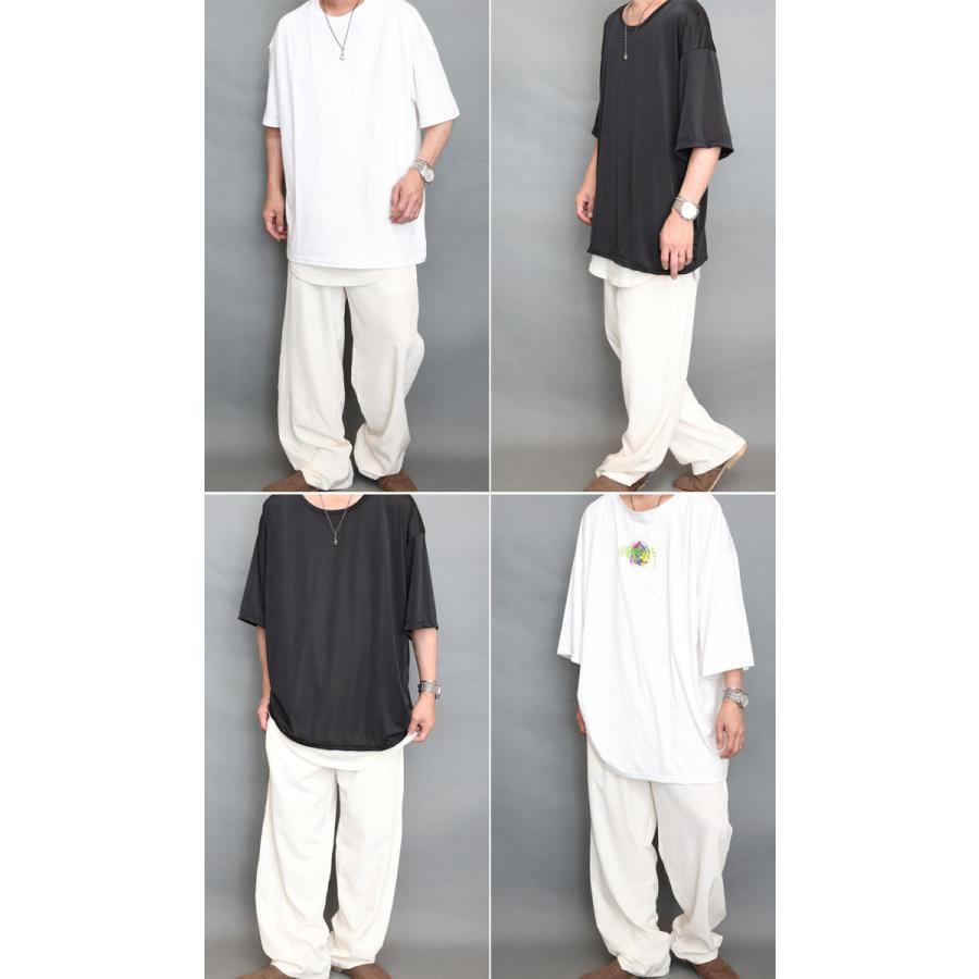 ワイドパンツ メンズ [M便 1/1] スラックス ワイド 無地 ブラック 黒