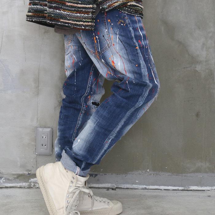 ハンドペイント All ペイントデザインストレッチテーパードデニム テーパードデニム メンズ ストレッチデニム ペイントデニム Wh Woodwhichflows 通販 Yahoo ショッピング