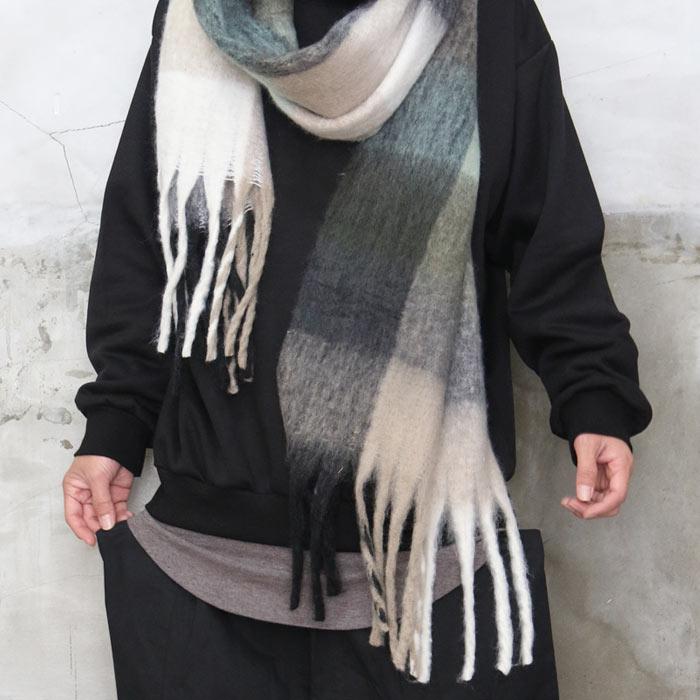 ツートンチェック柄ロングマフラー 40x200cm 40x200cm ツートンチェック柄ロングマフラー