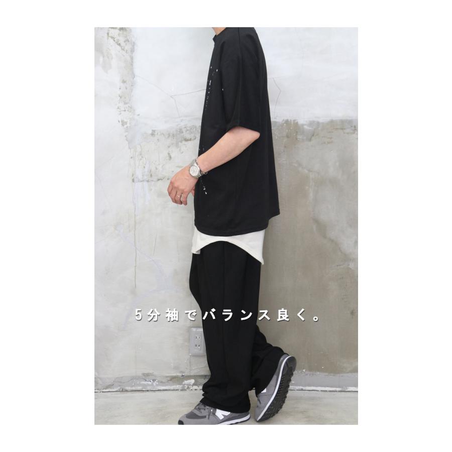 5分袖ハンドペイントTシャツ [M便 1/1] ペイントTシャツ メンズ