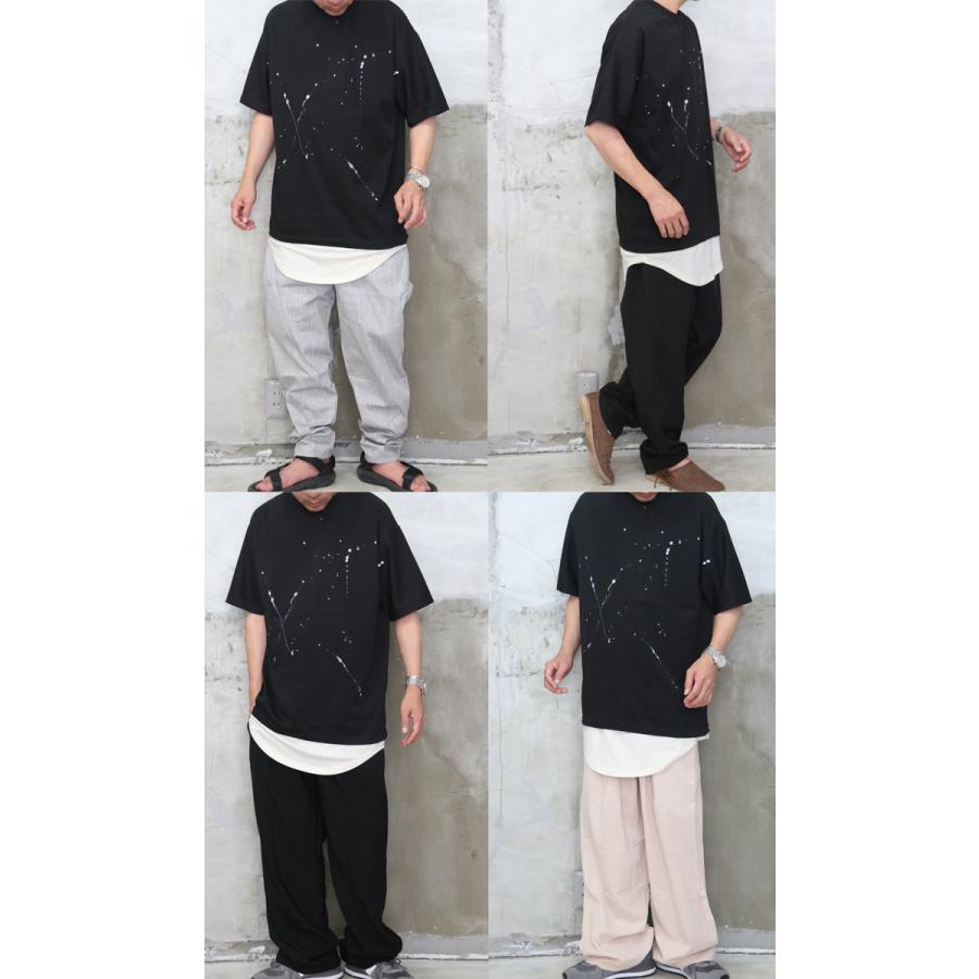 5分袖ハンドペイントTシャツ [M便 1/1] ペイントTシャツ メンズ