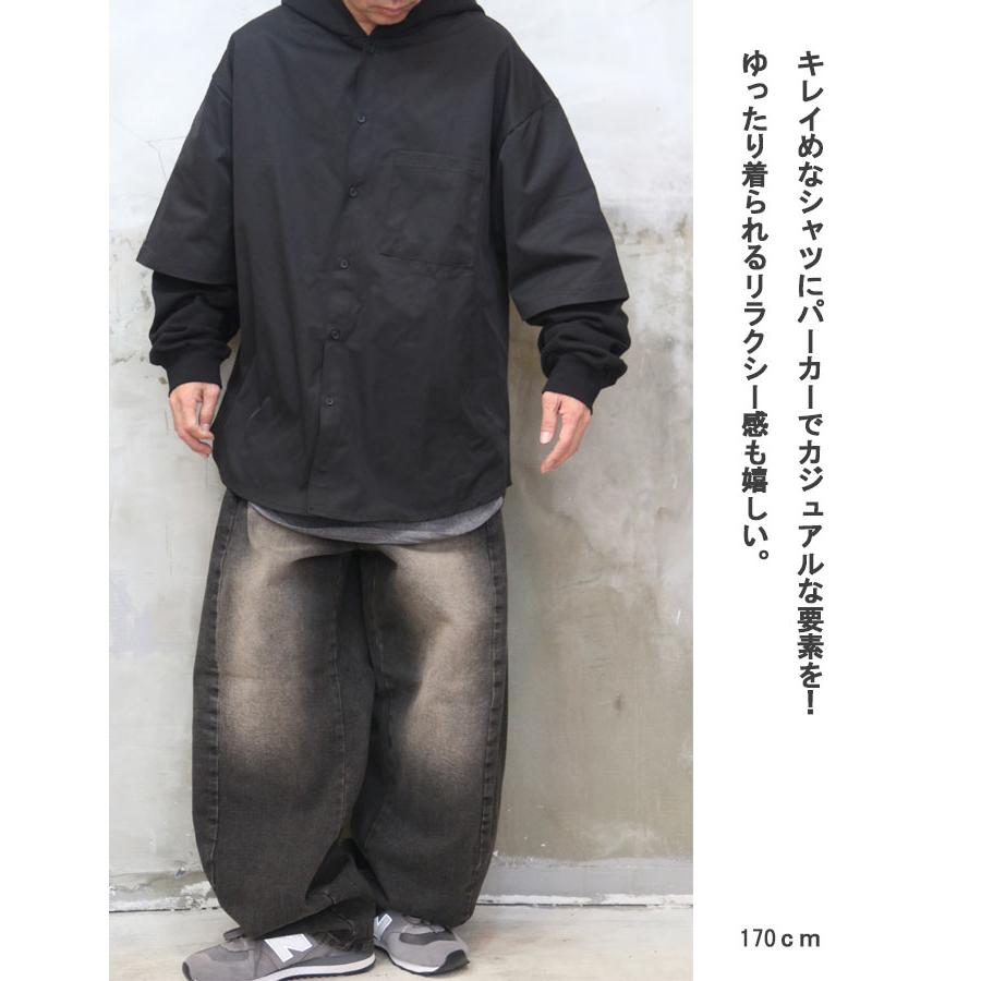 シャツパーカー メンズ レイヤードパーカー メンズファッション シャツ 
