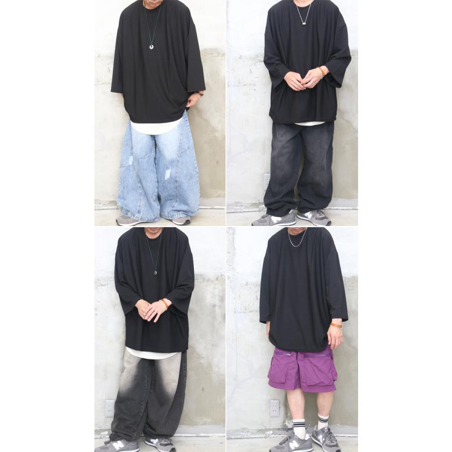 9分袖ビッグTシャツ メンズ [M便 1/1] ビッグTシャツ 無地 ブラック 黒
