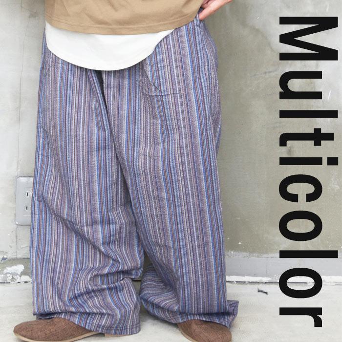 ストライプ ワイドパンツ ミリタリーデザイン Lサイズ】ストライプサッカーストライプワイドパンツ｜BIGI