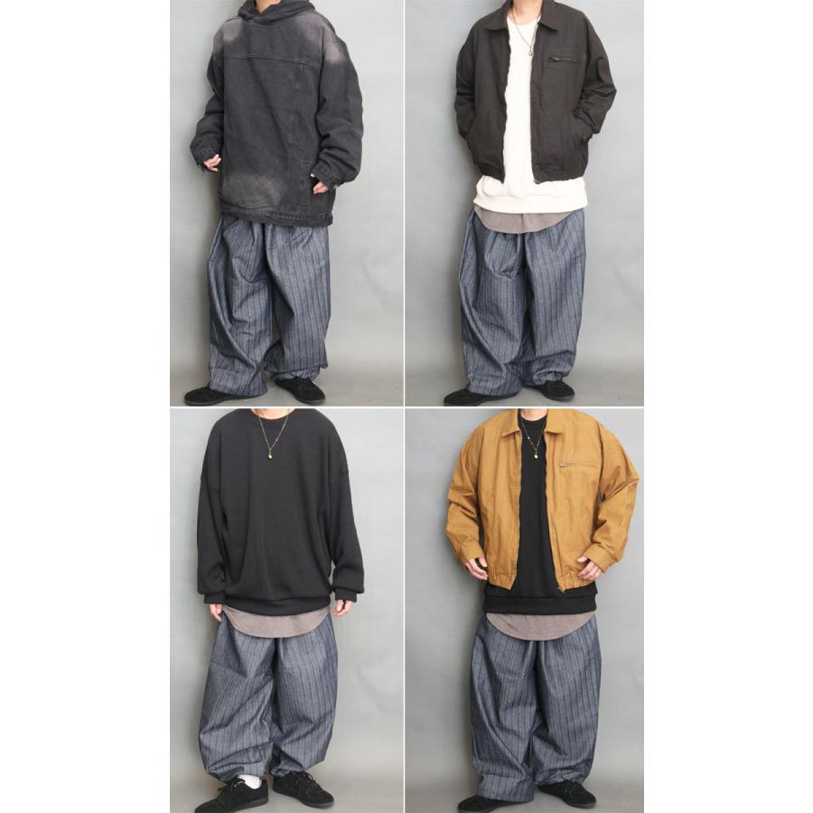 ストライプ柄ワイドパンツ ワイドパンツ 極太 メンズ ヘリンボーン柄