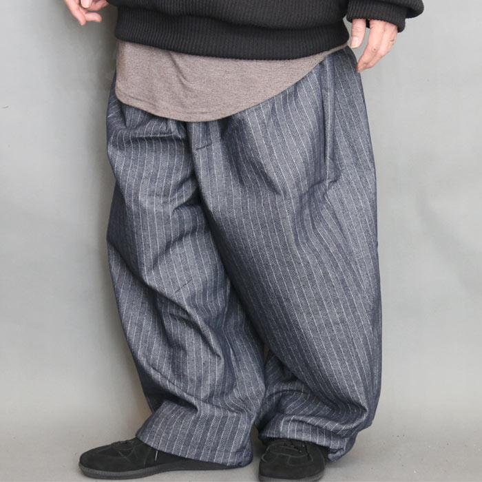 ストライプ柄ワイドパンツ ワイドパンツ 極太 メンズ ヘリンボーン柄