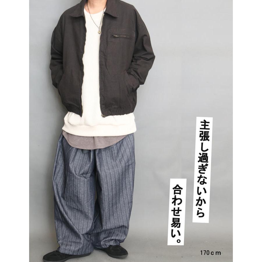 ストライプ柄ワイドパンツ ワイドパンツ 極太 メンズ ヘリンボーン柄