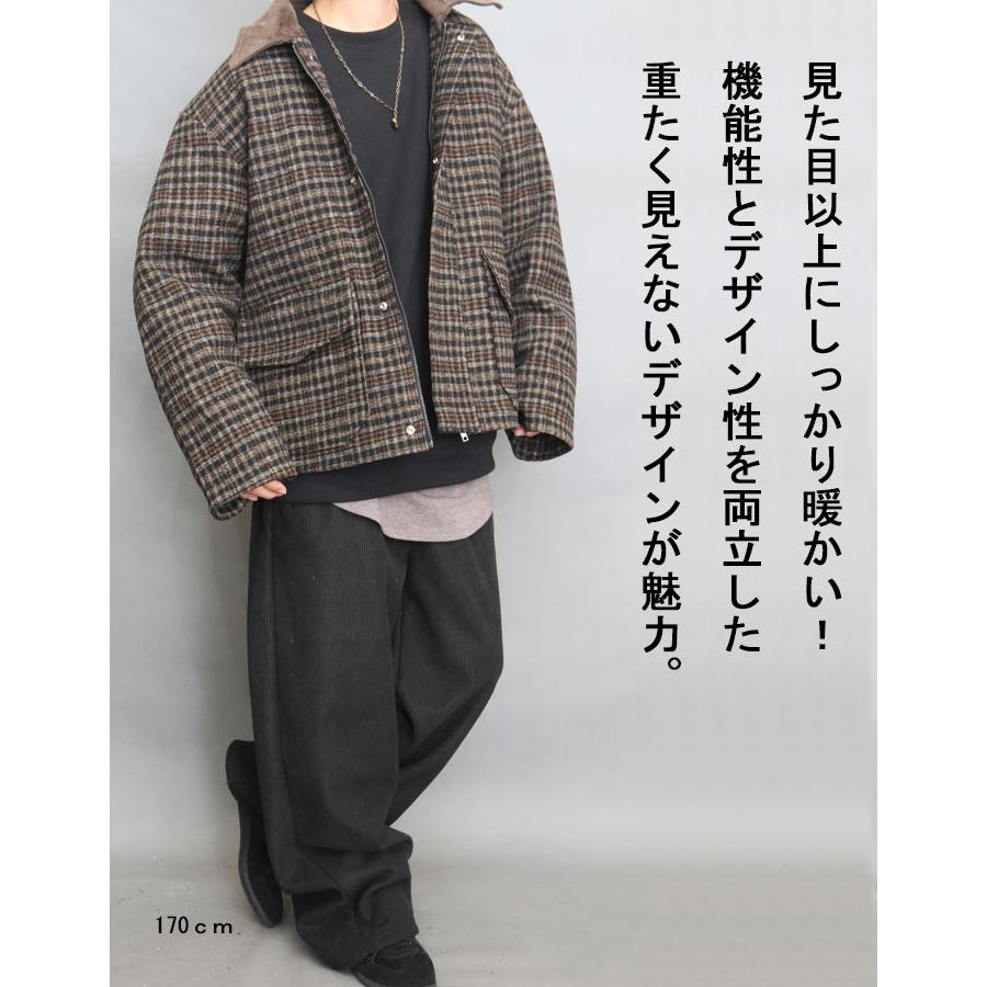 チェック柄ジャケット メンズ 中綿ジャケット 防寒ジャケット ウール混