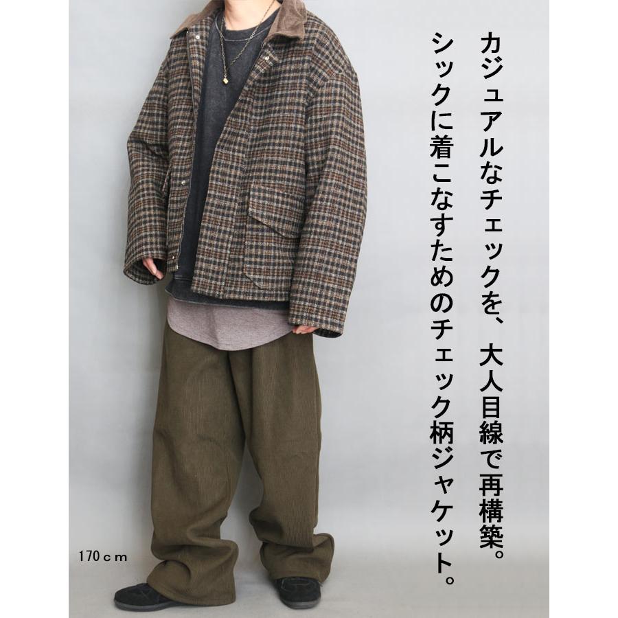 チェック柄ジャケット メンズ 中綿ジャケット 防寒ジャケット ウール混