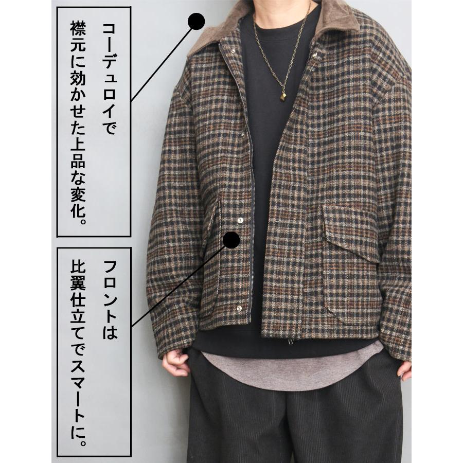 チェック柄ジャケット メンズ 中綿ジャケット 防寒ジャケット ウール混