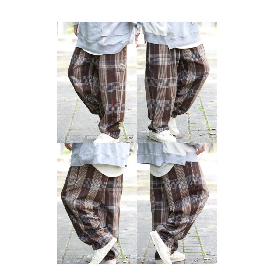 Boys beさんご着用 裏起毛チェック柄ワイドテーパードパンツ ワイド