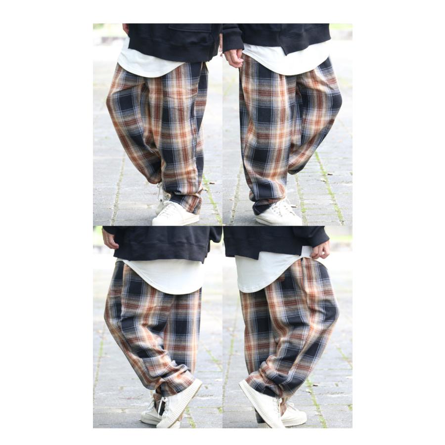 裏起毛チェック柄ワイドテーパードパンツ ワイドパンツ メンズ 秋服 冬