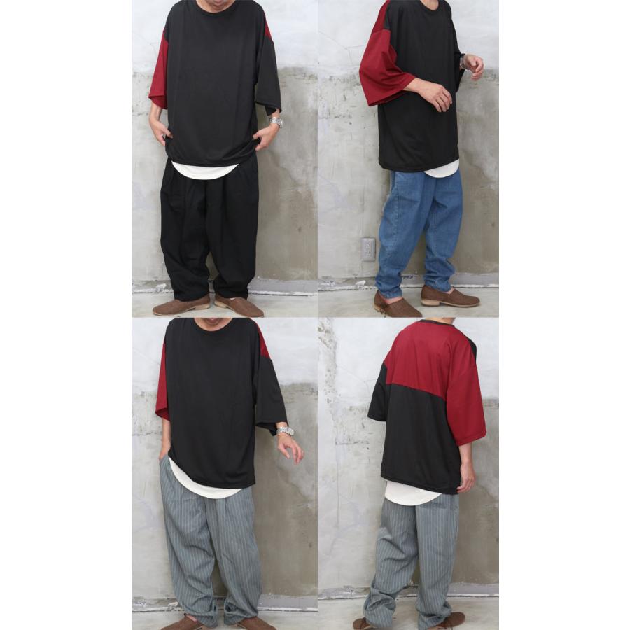 7分袖バイカラービッグTシャツ [M便 1/1] バイカラーTシャツ ビッグT