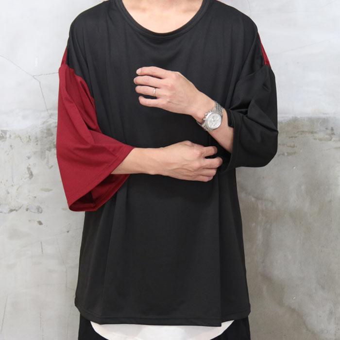 7分袖バイカラービッグTシャツ [M便 1/1] バイカラーTシャツ ビッグT