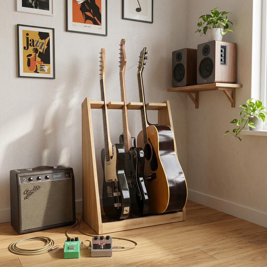 WOODWORKS ギタースタンド 3本掛 エレキギター・ベース用 木製 日本製