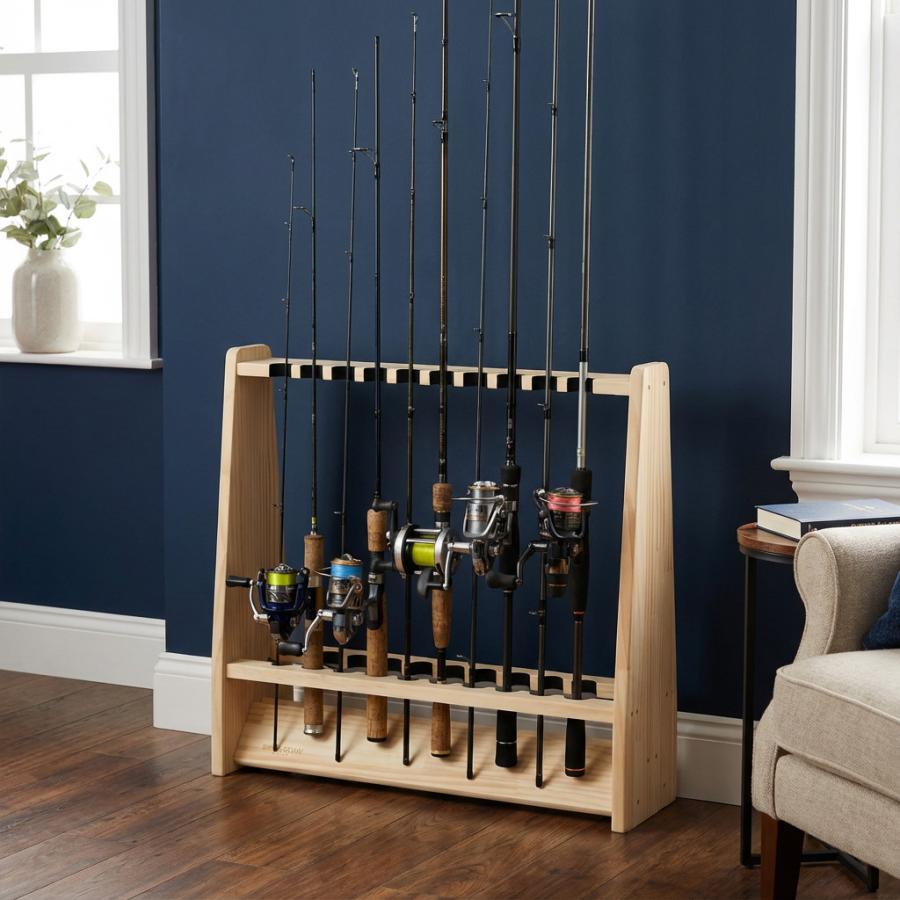 WOODWORKS ロッドスタンド 19本掛 (色：ナチュラル) 木製 日本製 両面