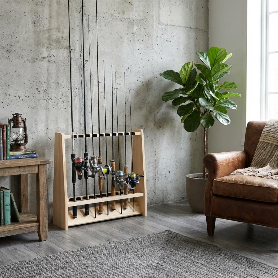WOODWORKS ロッドスタンド 19本掛 (色：ナチュラル) 木製 日本製 両面