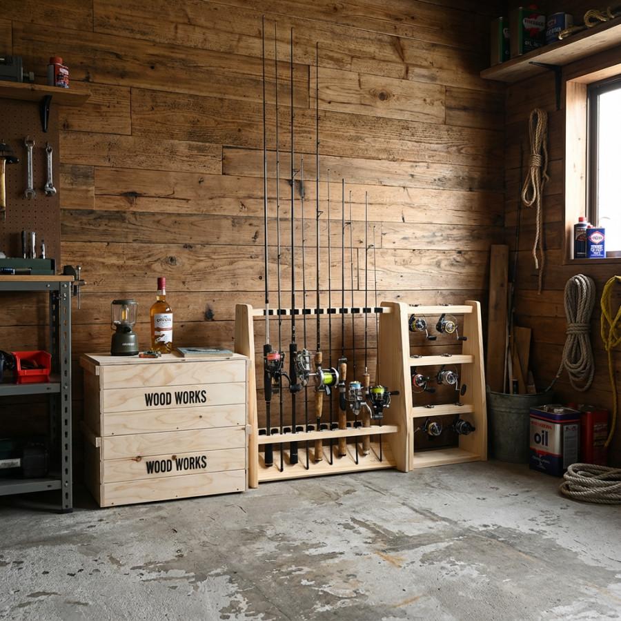 WOODWORKS ロッドスタンド 19本掛 (色：ナチュラル) 木製 日本製 両面