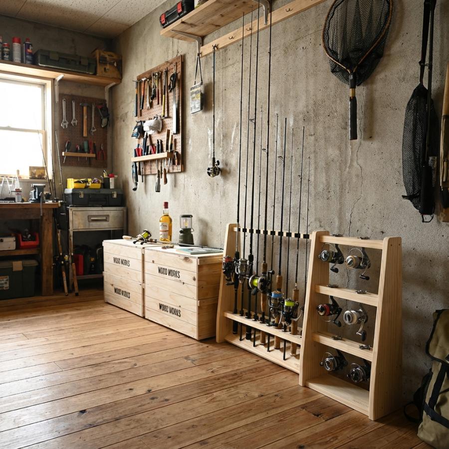 WOODWORKS ロッドスタンド 19本掛 (色：ナチュラル) 木製 日本製 両面