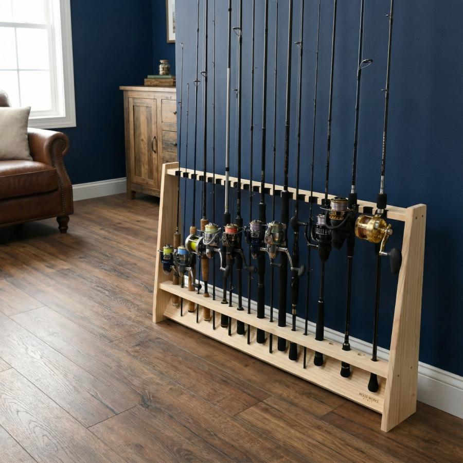 WOODWORKS ロッドスタンド 20本掛 (色：ナチュラル) 木製 日本製 片面