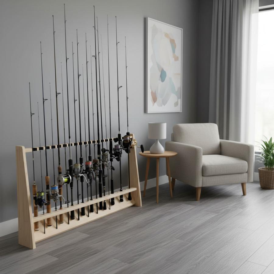 WOODWORKS ロッドスタンド 20本掛 (色：ナチュラル) 木製 日本製 片面