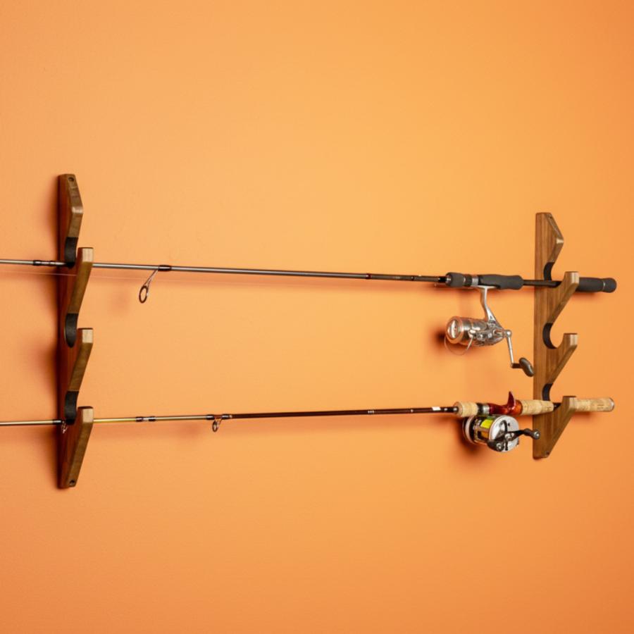 WOODWORKS ロッドスタンド 壁掛け 3本掛 木製 日本製 【 釣竿 収納