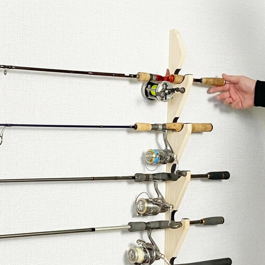 WOODWORKS ロッドスタンド 壁掛け 3本掛 木製 日本製 【 釣竿 収納